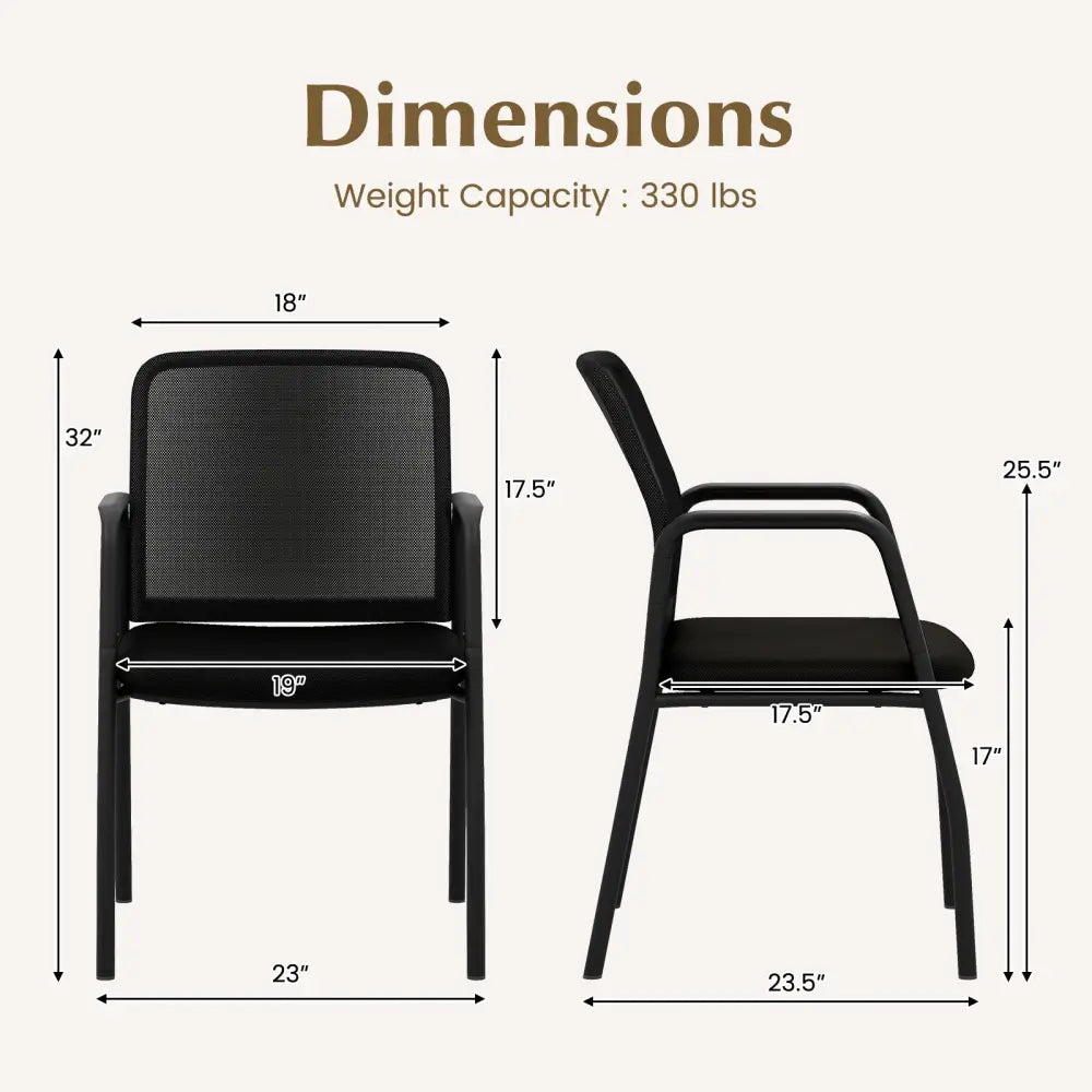 Waiting Room Chair Set of 2 Office Guest Chairs with Ergonomic Mesh Backrest-Black - Black - Conference Chairs