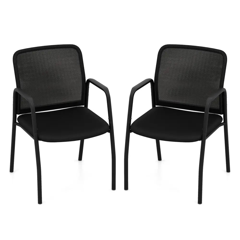 Waiting Room Chair Set of 2 Office Guest Chairs with Ergonomic Mesh Backrest-Black - Black - Conference Chairs