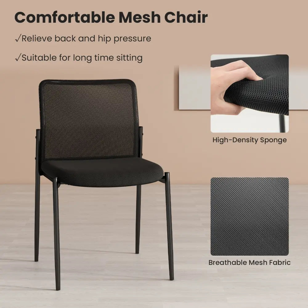 Waiting Room Chair Set of 2 with Ergonomic Mesh Backrest and Padded Seat-Black - Black - Conference Chairs