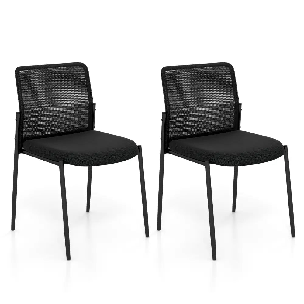 Waiting Room Chair Set of 2 with Ergonomic Mesh Backrest and Padded Seat-Black - Black - Conference Chairs