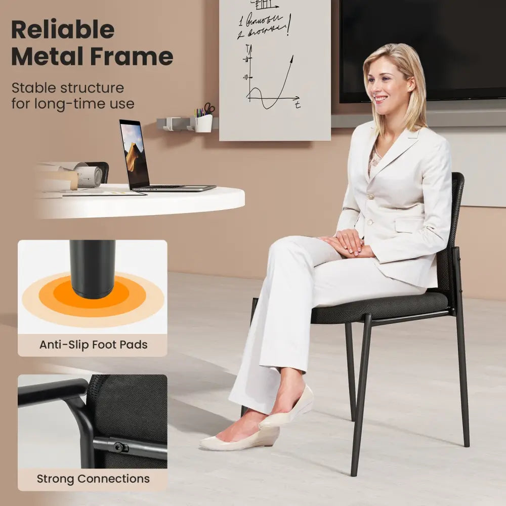 Waiting Room Chair Set of 2 with Ergonomic Mesh Backrest and Padded Seat-Black - Black - Conference Chairs