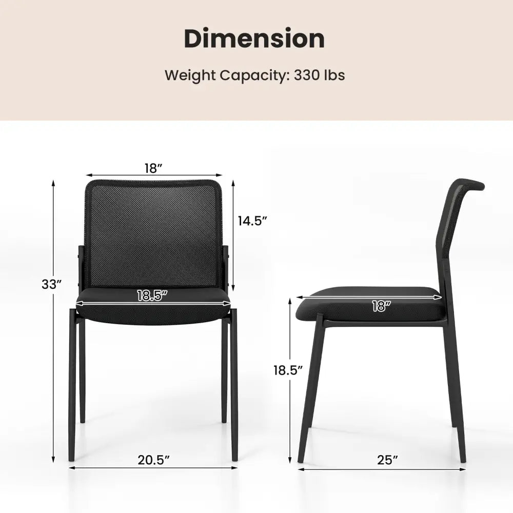 Waiting Room Chair Set of 2 with Ergonomic Mesh Backrest and Padded Seat-Black - Black - Conference Chairs