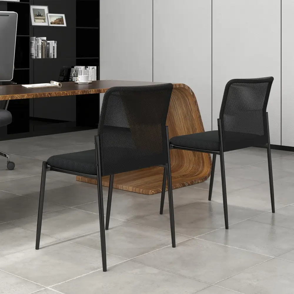 Waiting Room Chair Set of 2 with Ergonomic Mesh Backrest and Padded Seat-Black - Black - Conference Chairs