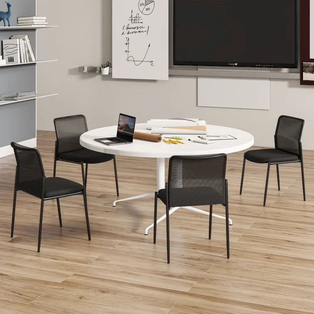 Waiting Room Chair Set of 2 with Ergonomic Mesh Backrest and Padded Seat-Black - Black - Conference Chairs