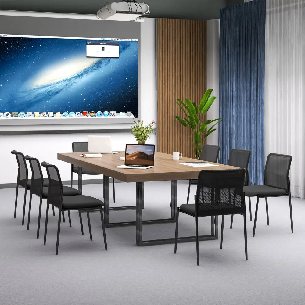 Waiting Room Chair Set of 2 with Ergonomic Mesh Backrest and Padded Seat-Black - Black - Conference Chairs