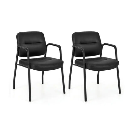 Waiting Room Guest Chair Set of 2 Upholstered Reception Chairs with Mixed PU Leather and Integrated Armrests-Black
