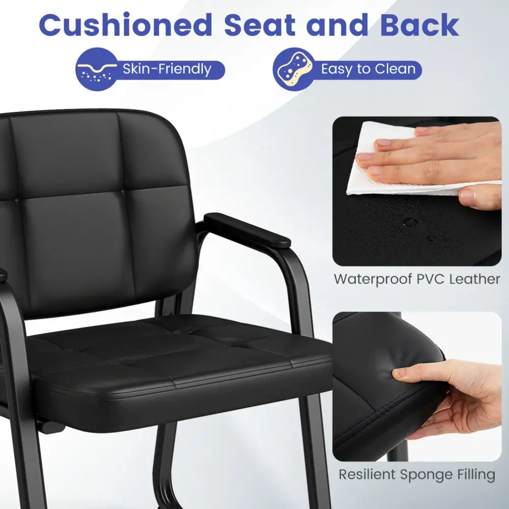 Waiting Room Guest Chairs Set of 2 Leather Office Reception Chairs-Set of 2 - Black - Conference Chairs