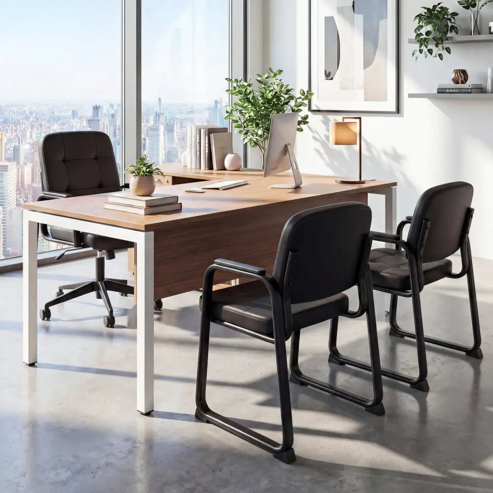 Waiting Room Guest Chairs Set of 2 Leather Office Reception Chairs-Set of 2 - Black - Conference Chairs