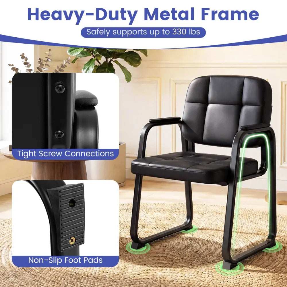 Waiting Room Guest Chairs Set of 2 Leather Office Reception Chairs-Set of 2 - Black - Conference Chairs