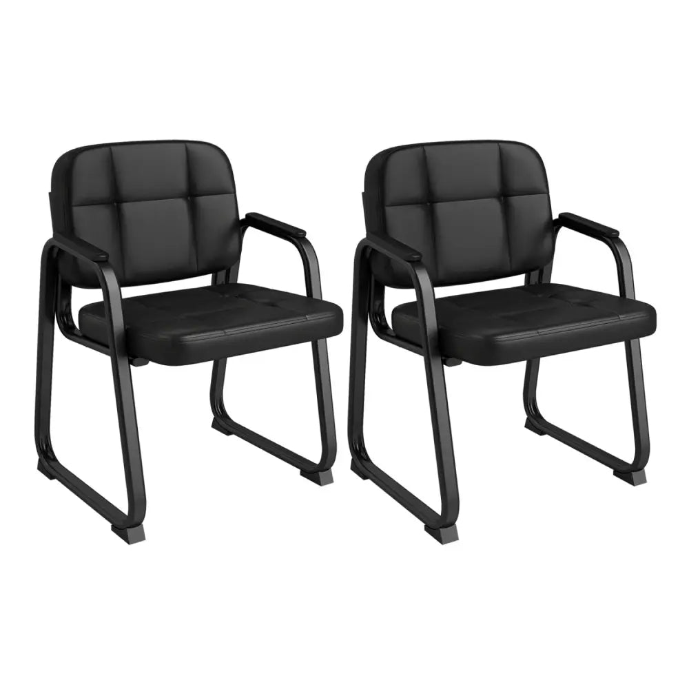 Waiting Room Guest Chairs Set of 2 Leather Office Reception Chairs-Set of 2 - Black - Conference Chairs
