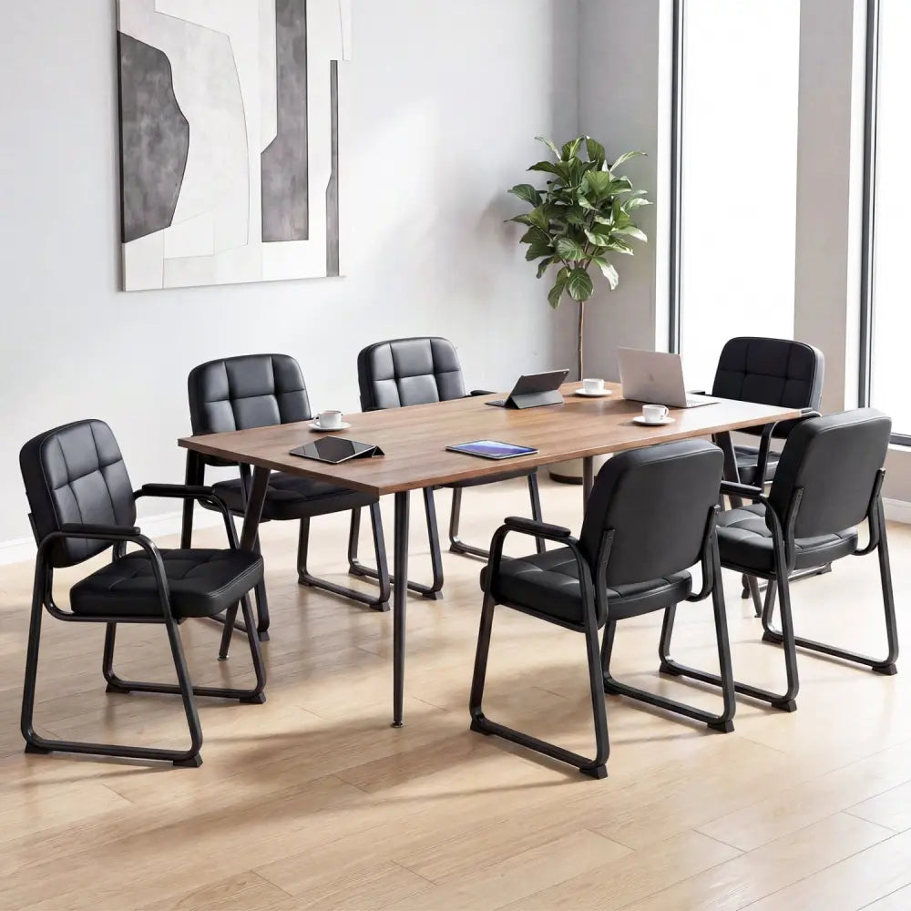 Waiting Room Guest Chairs Set of 2 Leather Office Reception Chairs-Set of 2 - Black - Conference Chairs