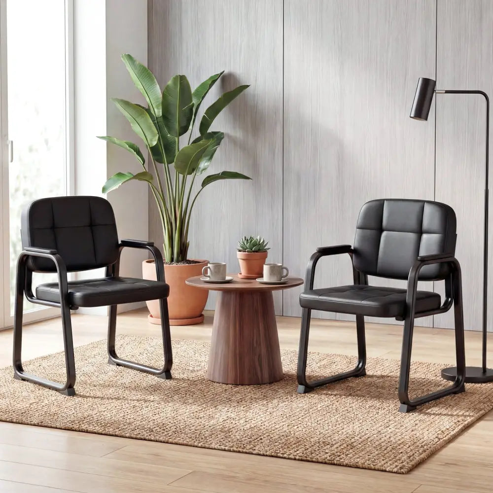 Waiting Room Guest Chairs Set of 2 Leather Office Reception Chairs-Set of 2 - Black - Conference Chairs
