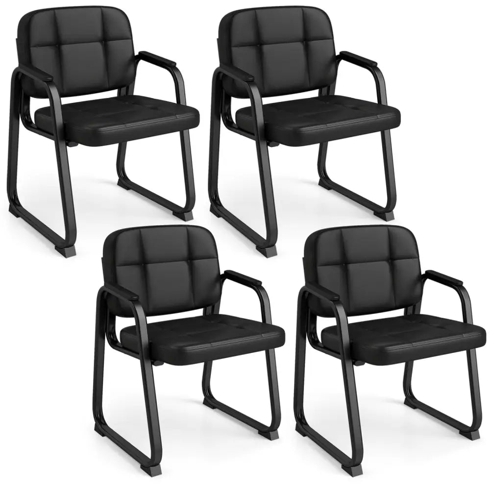 Waiting Room Guest Chairs Set of 4 Leather Office Reception Chairs - Black - Conference Chairs