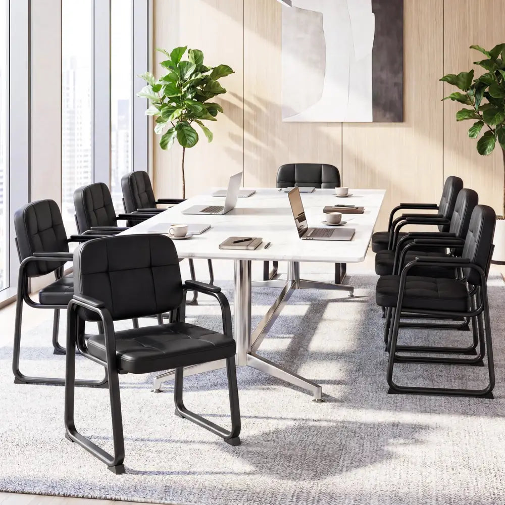 Waiting Room Guest Chairs Set of 4 Leather Office Reception Chairs - Black - Conference Chairs