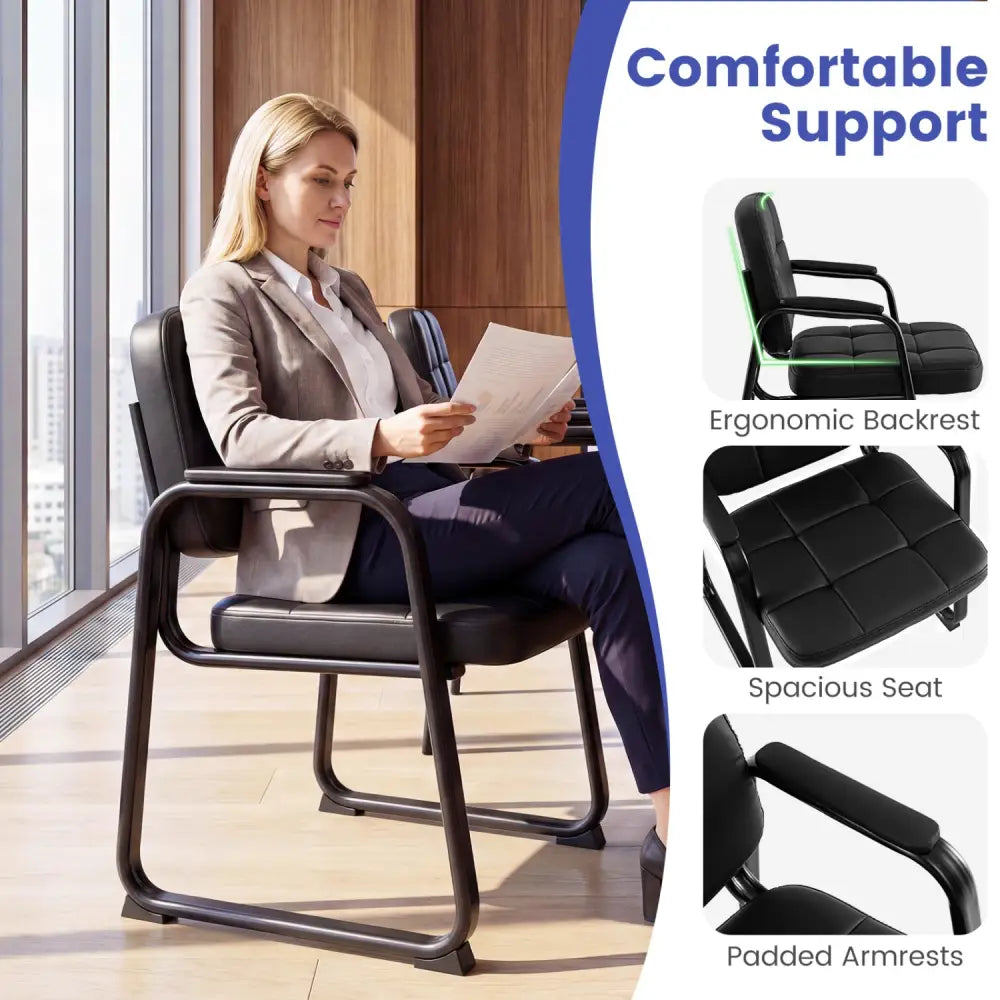 Waiting Room Guest Chairs Set of 4 Leather Office Reception Chairs - Black - Conference Chairs