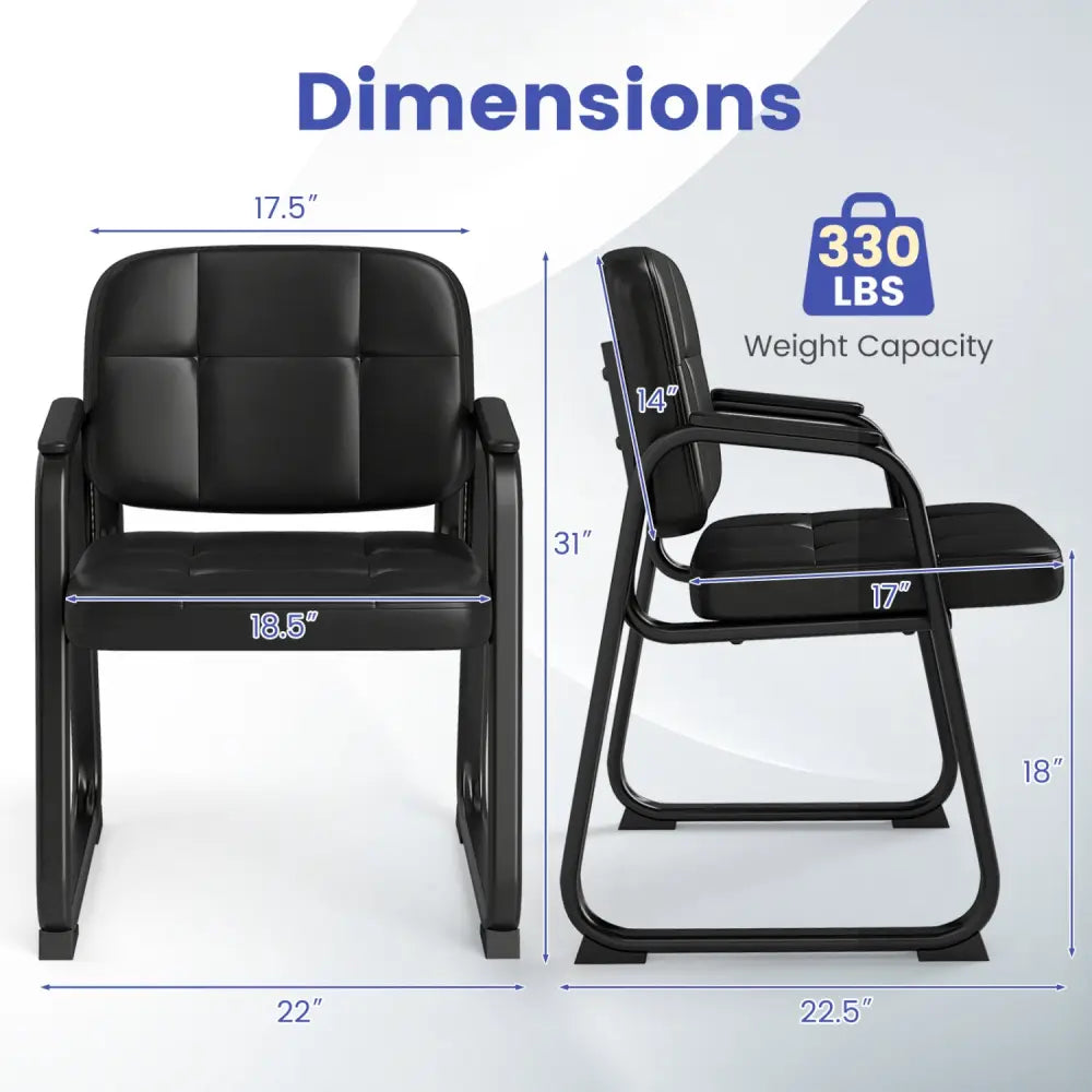 Waiting Room Guest Chairs Set of 4 Leather Office Reception Chairs - Black - Conference Chairs
