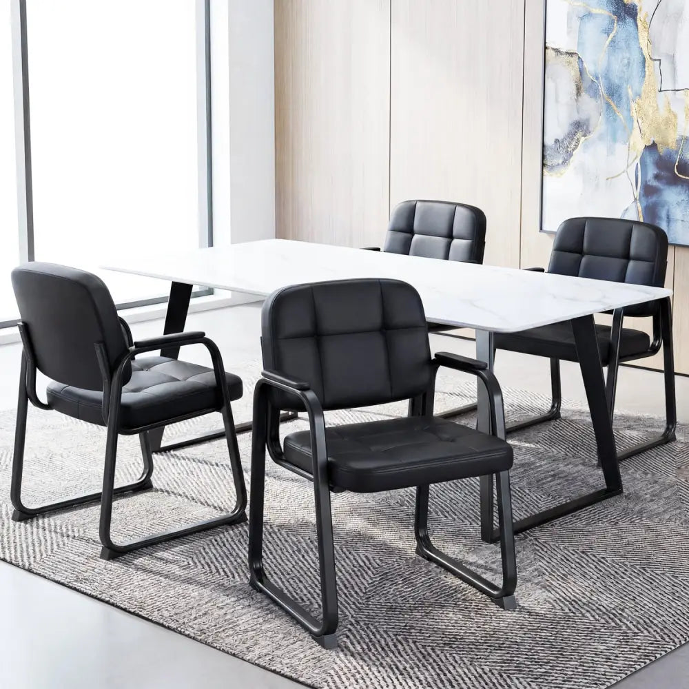 Waiting Room Guest Chairs Set of 4 Leather Office Reception Chairs - Black - Conference Chairs
