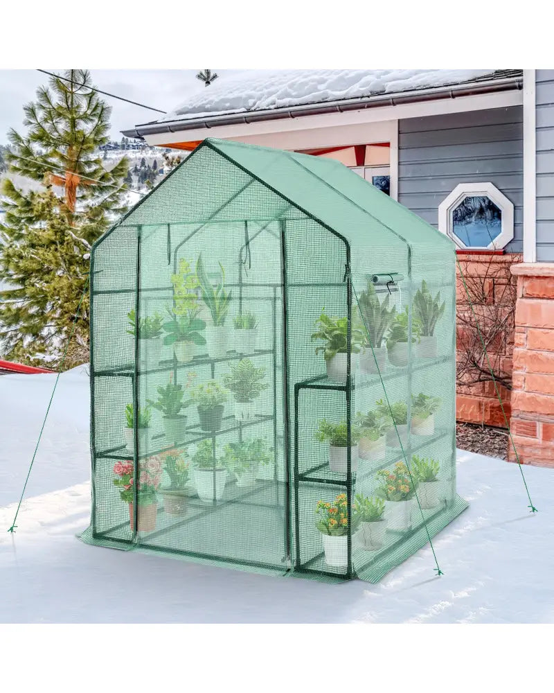 Walk-in Greenhouse 56 x 56 x 77 Inch Gardening with Observation Windows - Green - Greenhouses