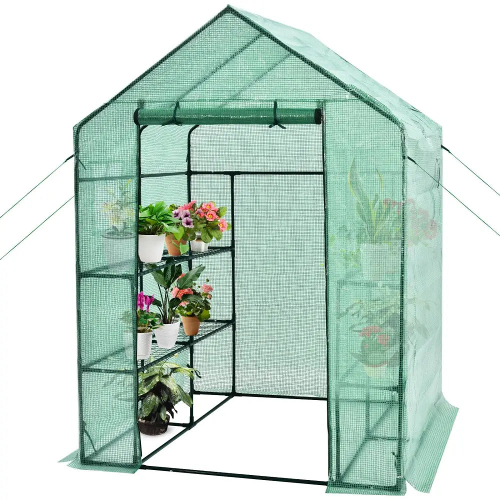 Walk-in Greenhouse 56 x 56 x 77 Inch Gardening with Observation Windows - Green - Greenhouses