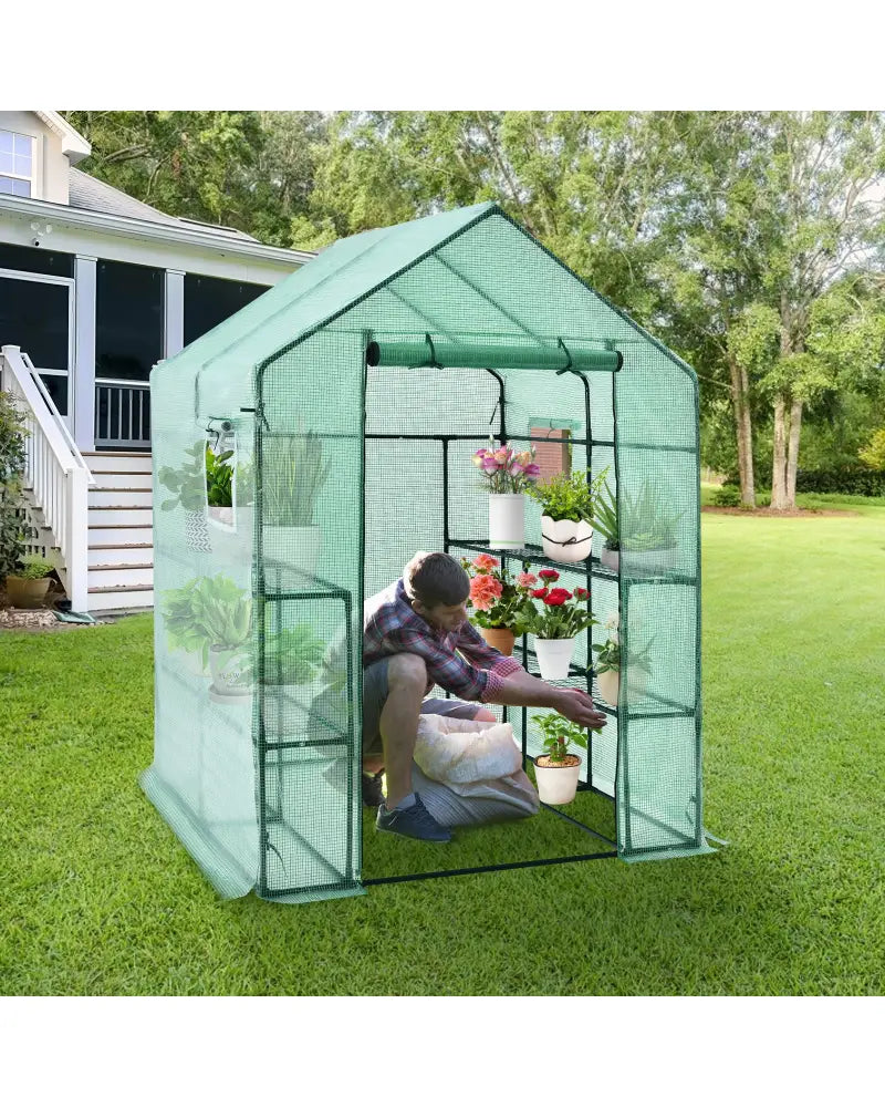 Walk-in Greenhouse 56 x 56 x 77 Inch Gardening with Observation Windows - Green - Greenhouses
