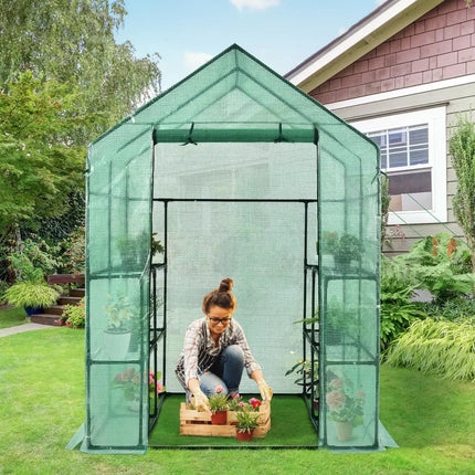 Walk-in Greenhouse 56 x 56 x 77 Inch Gardening with Observation Windows - Green - Greenhouses