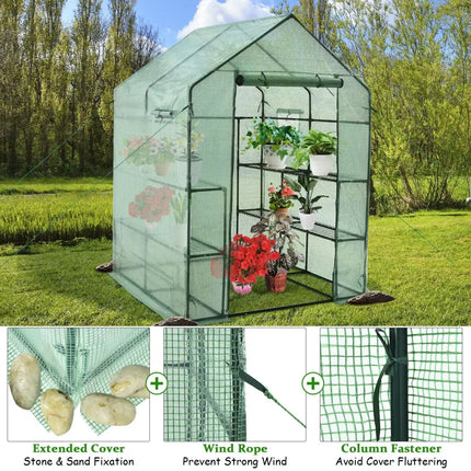 Walk-in Greenhouse 56 x 56 x 77 Inch Gardening with Observation Windows - Green - Greenhouses