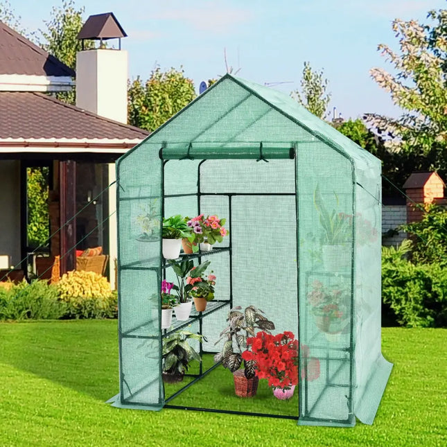 Walk-in Greenhouse 56 x 56 x 77 Inch Gardening with Observation Windows - Green - Greenhouses