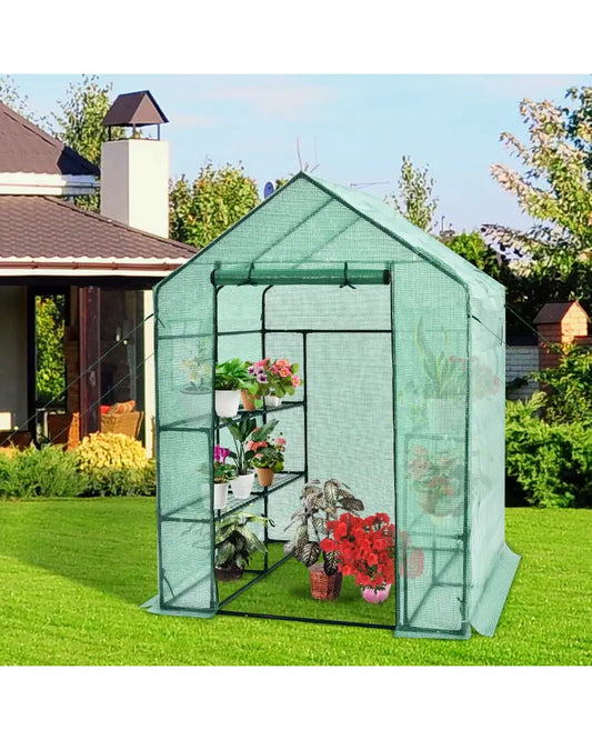 Walk-in Greenhouse 56 x 56 x 77 Inch Gardening with Observation Windows - Green - Greenhouses