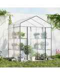 Walk-in Greenhouse with 3 Tiers 8 Shelves PVC Cover Roll-up Zippered Door - Transparent - Greenhouses