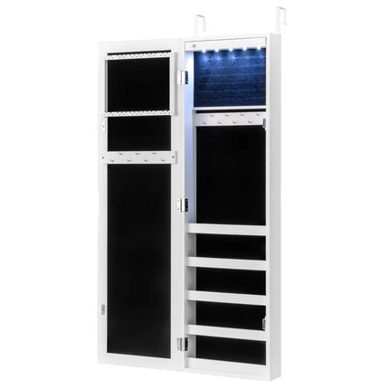 Wall And Door Mirrored Jewelry Cabinet With LED Light - White - Jewelry Armoires