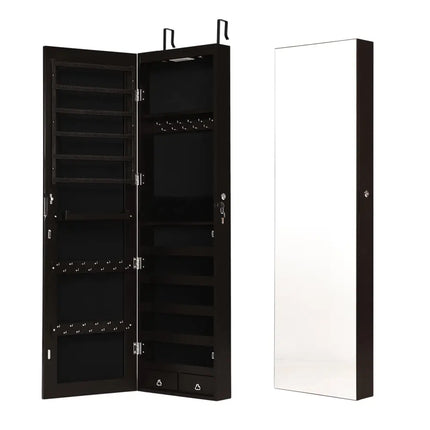 Wall And Door Mounted Mirrored Jewelry Cabinet With Lights-Brown - Brown - Jewelry Armoires
