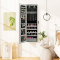 Wall and Door Mounted Mirrored Jewelry Cabinet with Lights-Gray - Gray - Jewelry Armoires