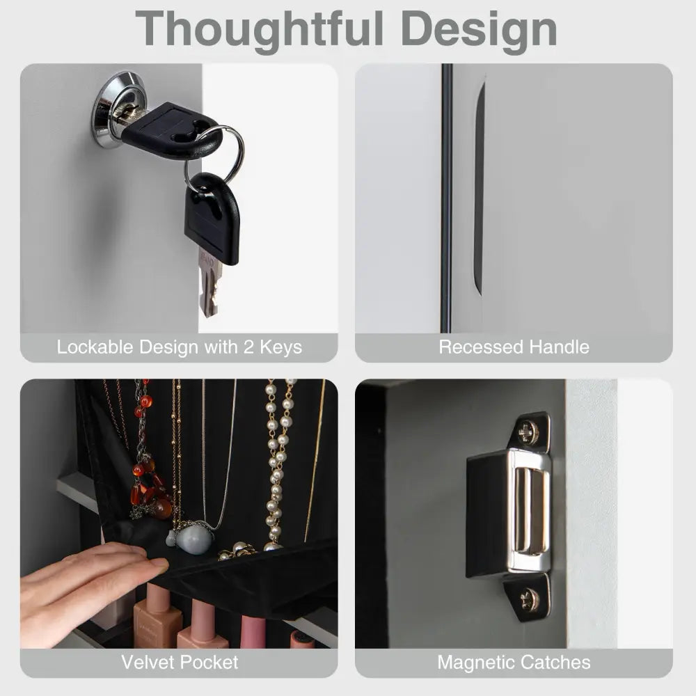 Wall and Door Mounted Mirrored Jewelry Cabinet with Lights-Gray - Gray - Jewelry Armoires