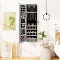 Wall and Door Mounted Mirrored Jewelry Cabinet with Lights-Gray - Gray - Jewelry Armoires