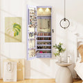 Wall and Door Mounted Mirrored Jewelry Cabinet with Lights-Purple - Purple - Jewelry Armoires