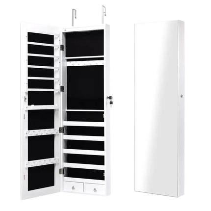 Wall and Door Mounted Mirrored Jewelry Cabinet With Lights-White - White - Jewelry Armoires