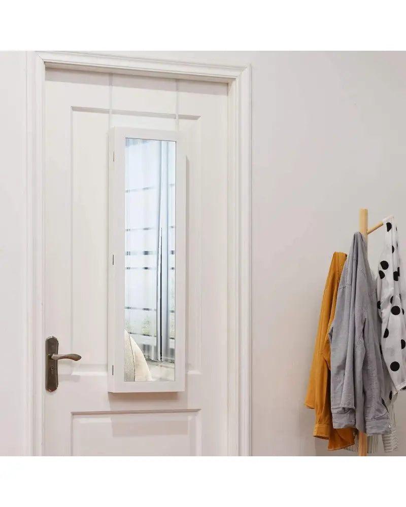 Wall Door Mounted Mirrored Jewelry Cabinet Storage Organizer-White - White - Jewelry Armoires