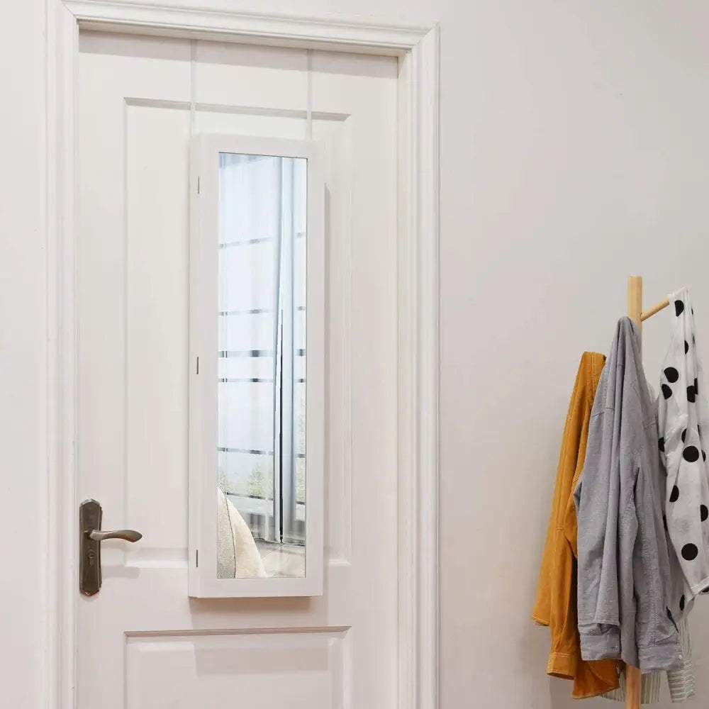 Wall Door Mounted Mirrored Jewelry Cabinet Storage Organizer-White - White - Jewelry Armoires