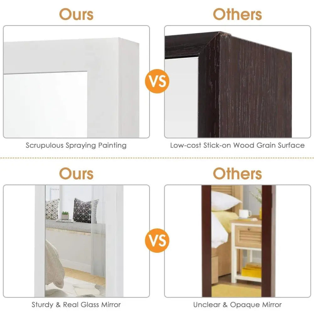 Wall Door Mounted Mirrored Jewelry Cabinet Storage Organizer-White - White - Jewelry Armoires