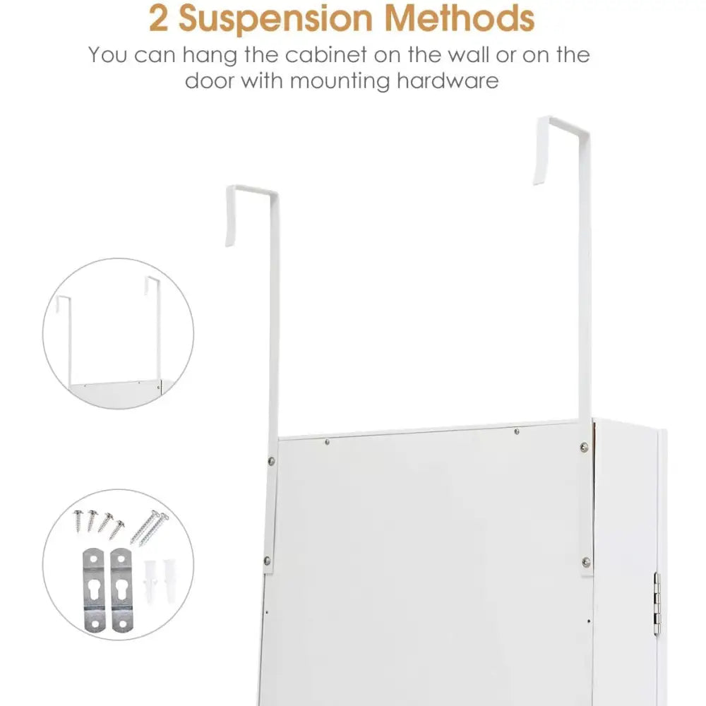 Wall Door Mounted Mirrored Jewelry Cabinet Storage Organizer-White - White - Jewelry Armoires