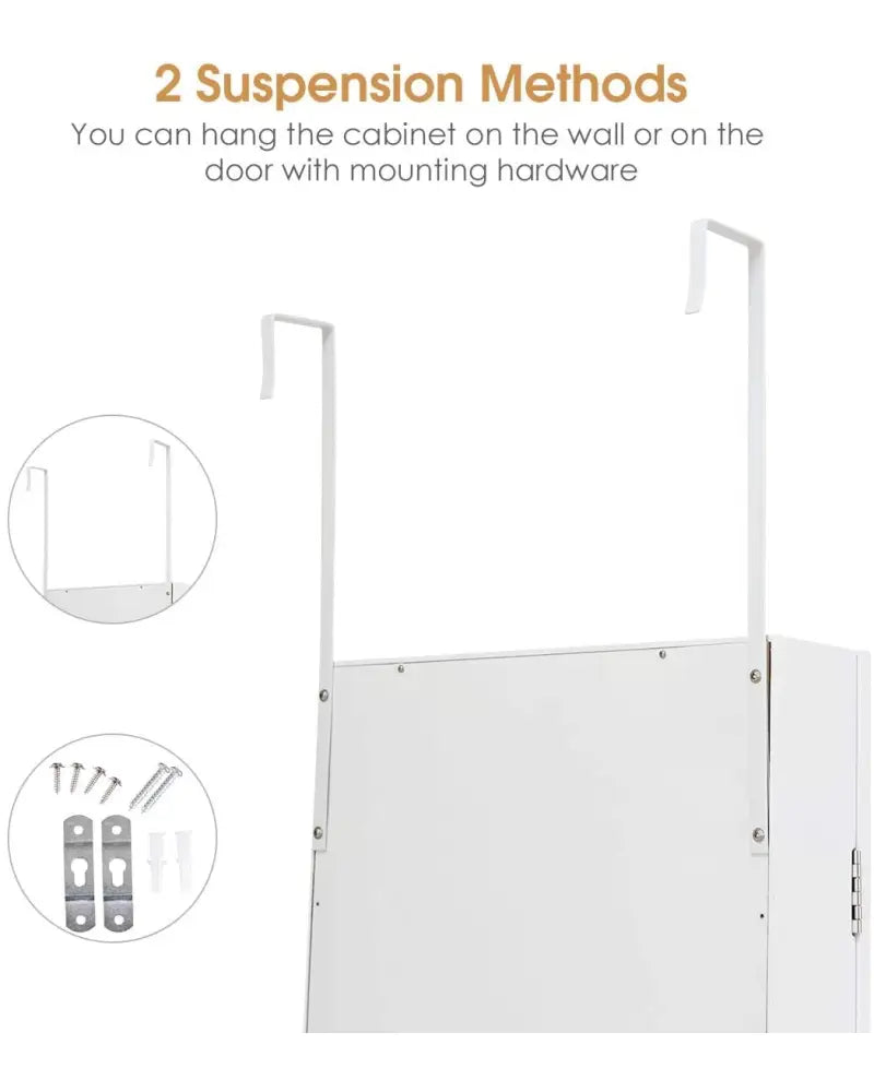 Wall Door Mounted Mirrored Jewelry Cabinet Storage Organizer-White - White - Jewelry Armoires