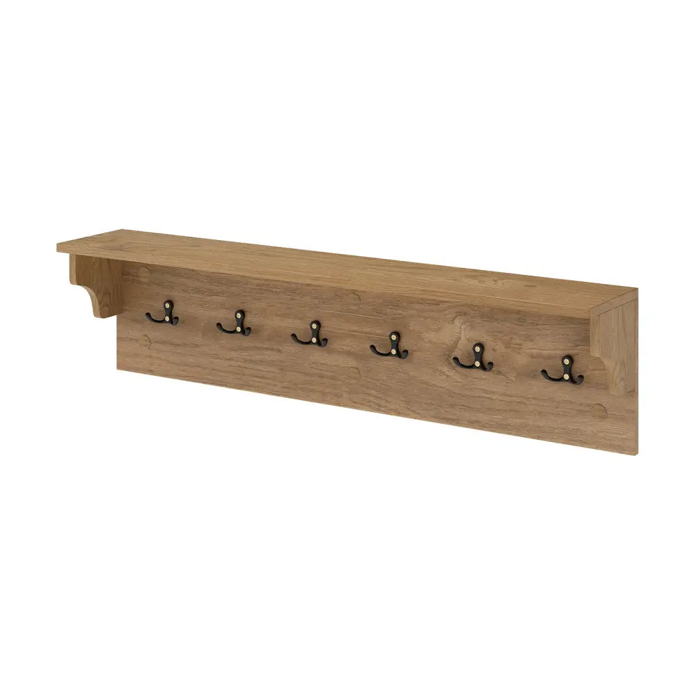 Wall Hooks with Shelf 31.5inch Wooden Coat Rack with 6 Hooks for Hats Towels Purses Robes-Natural - Natural - Coat