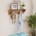 Wall Hooks with Shelf 31.5inch Wooden Coat Rack with 6 Hooks for Hats Towels Purses Robes-Natural - Natural - Coat