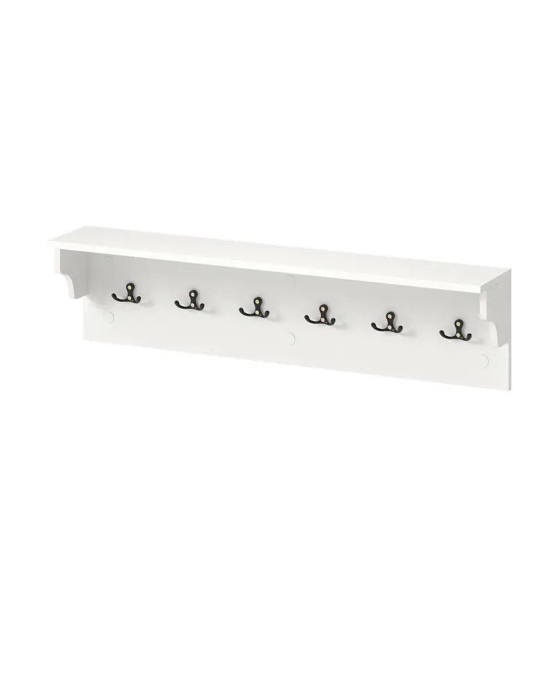 Wall Hooks with Shelf 31.5inch Wooden Coat Rack with 6 Hooks for Hats Towels Purses Robes-White - White - Coat Racks &