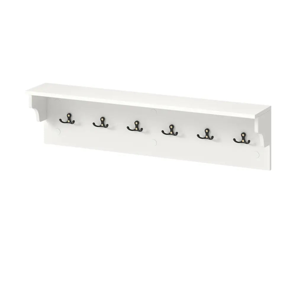 Wall Hooks with Shelf 31.5inch Wooden Coat Rack with 6 Hooks for Hats Towels Purses Robes-White - White - Coat Racks &