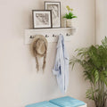 Wall Hooks with Shelf 31.5inch Wooden Coat Rack with 6 Hooks for Hats Towels Purses Robes-White - White - Coat Racks &