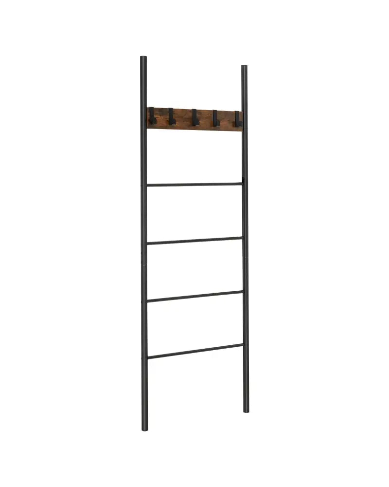 Wall-Leaning Decorative Blanket Holder with 5 Removable Hooks - Rustic Brown - Clothing & Closet Storage