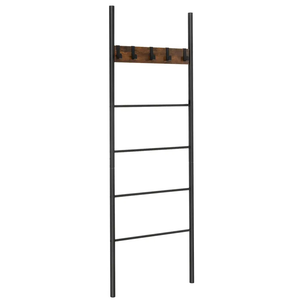 Wall-Leaning Decorative Blanket Holder with 5 Removable Hooks - Rustic Brown - Clothing & Closet Storage