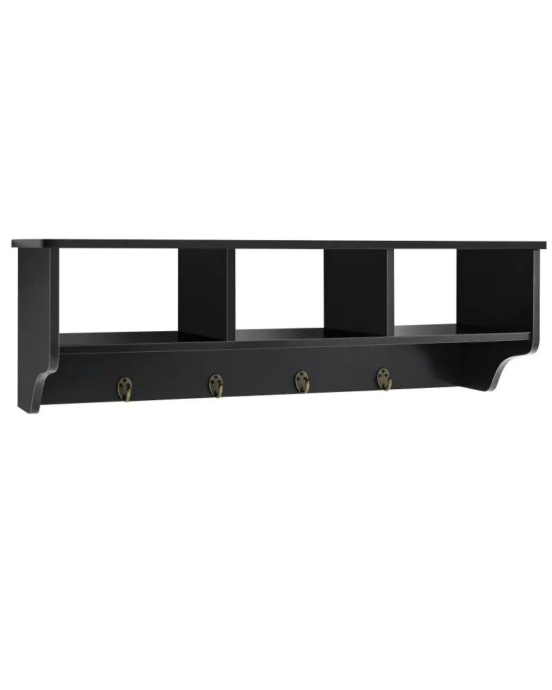 Wall Mount Cubby Organizer Hooks Entryway Storage Shelf-Black - Black - Coat Racks & Hall Trees