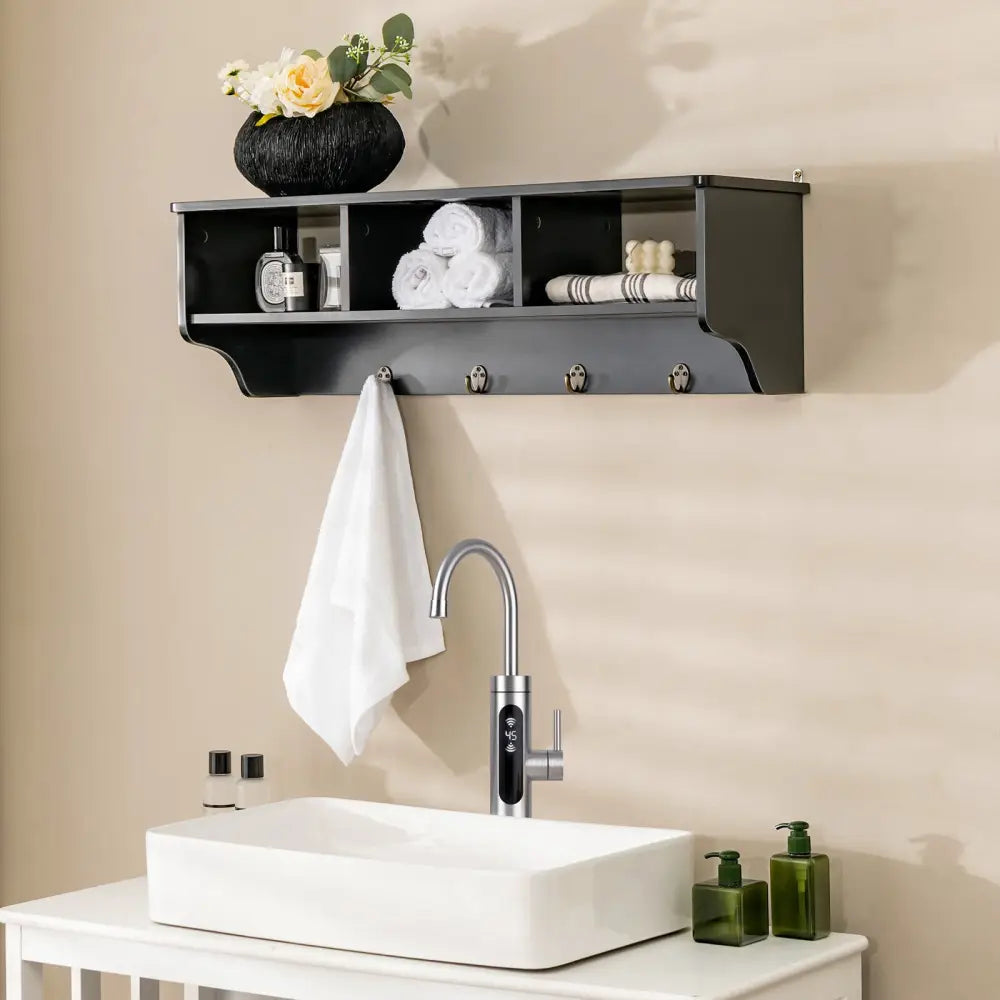 Wall Mount Cubby Organizer Hooks Entryway Storage Shelf-Black - Black - Coat Racks & Hall Trees